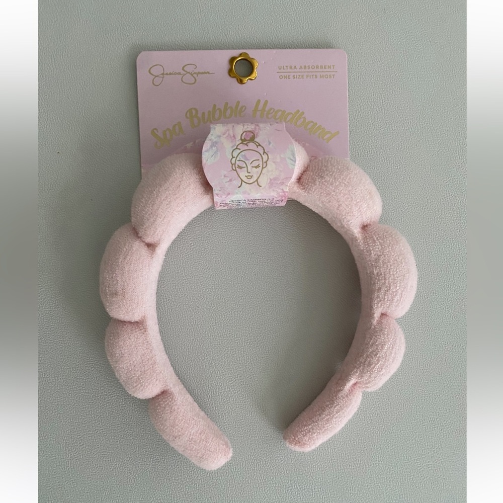 Jessica Simpson Pink plush Spa Bubble washing face Makeup Absorbent Headband NWT - Picture 2 of 6